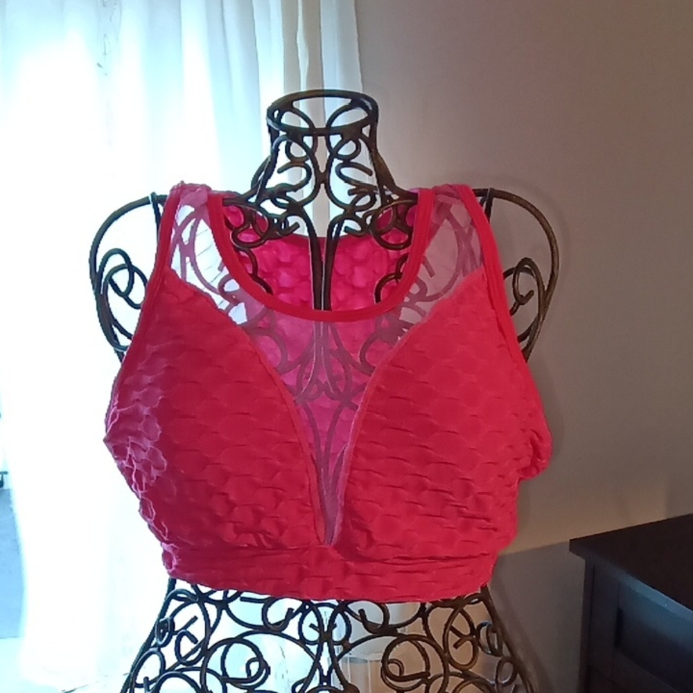Source Unknown Vibrant Hot Pink Lace-Front Sports Bralette